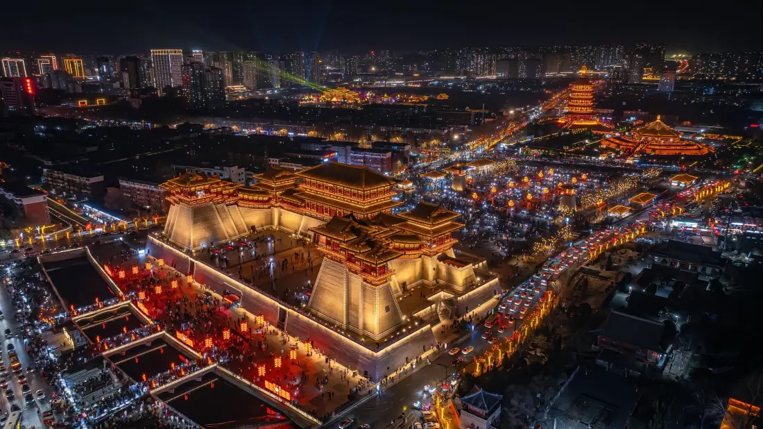 西安夜景手机壁纸｜城市背景图片 - 古建筑灯光「哲风壁纸」