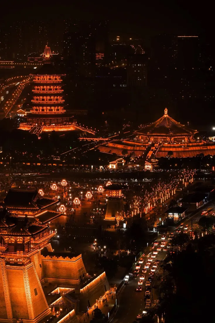 洛阳夜景手机壁纸｜古都背景图片 - 暖光古建筑「哲风壁纸」