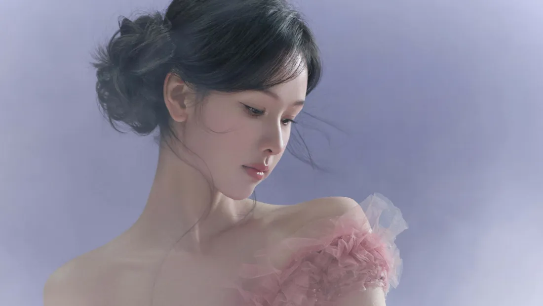3k陈都灵壁纸｜淡紫背景图片 - 粉色纱裙造型「哲风壁纸」