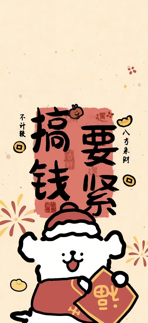 线条小狗手机壁纸｜搞钱背景图片 - 春节喜庆红包「哲风壁纸」