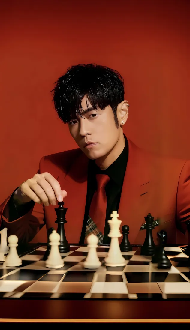 周杰伦手机壁纸｜红色背景图片 - 国际象棋「哲风壁纸」