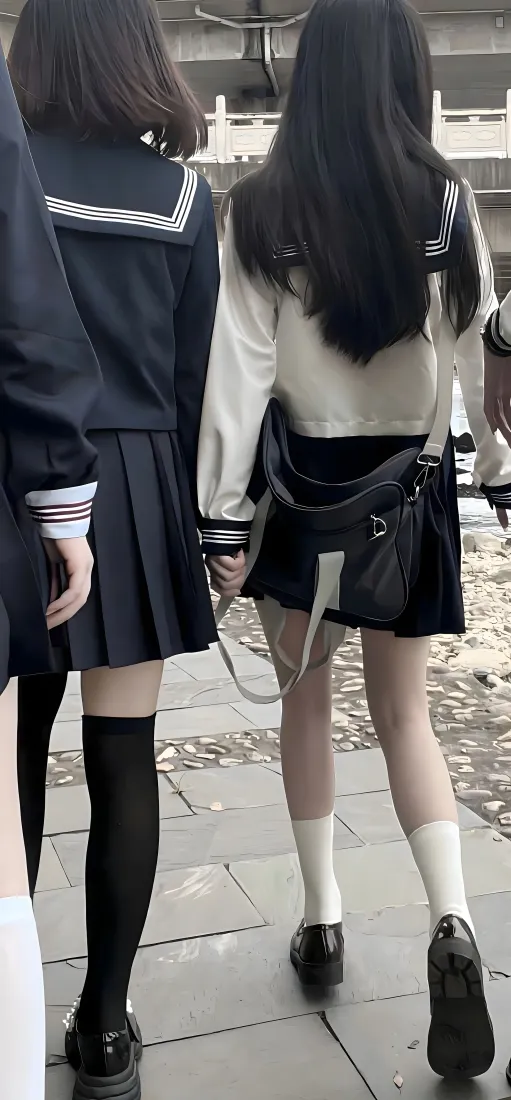 JK姐妹花背影手机壁纸｜日系校园背景 - 双倍快乐「哲风壁纸」