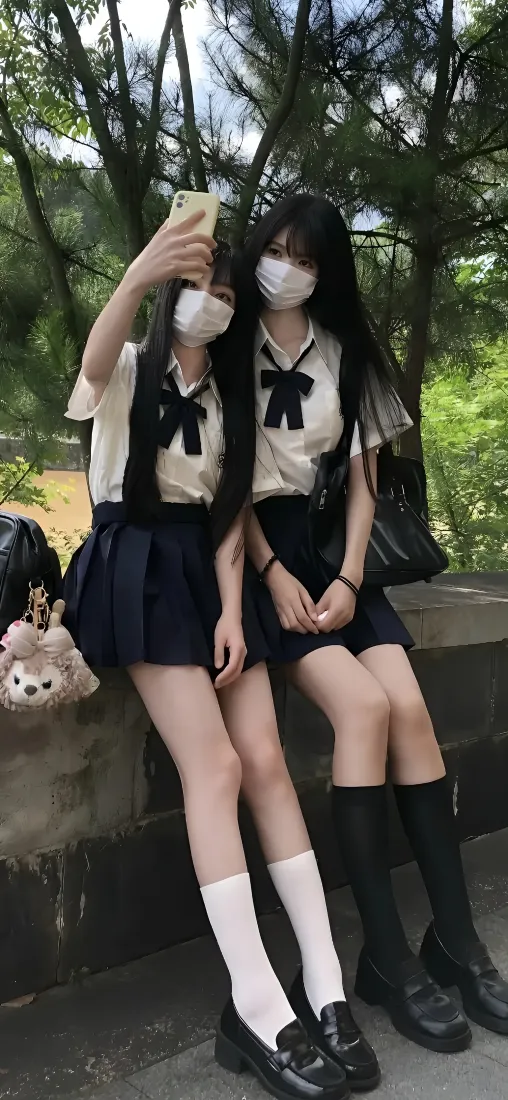 JK姐妹花手机壁纸｜户外自拍背景图片 - 双倍快乐「哲风壁纸」