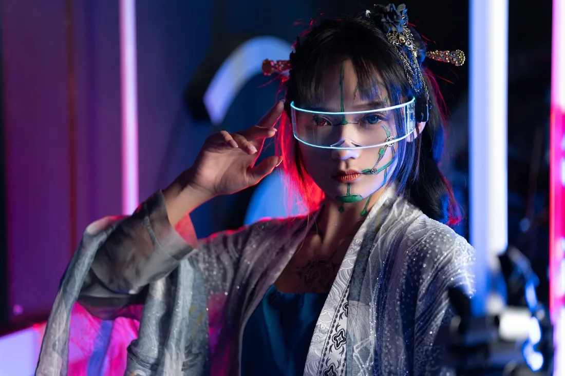 赛博古风美女手机壁纸｜未来科技背景 - 机器「哲风壁纸」