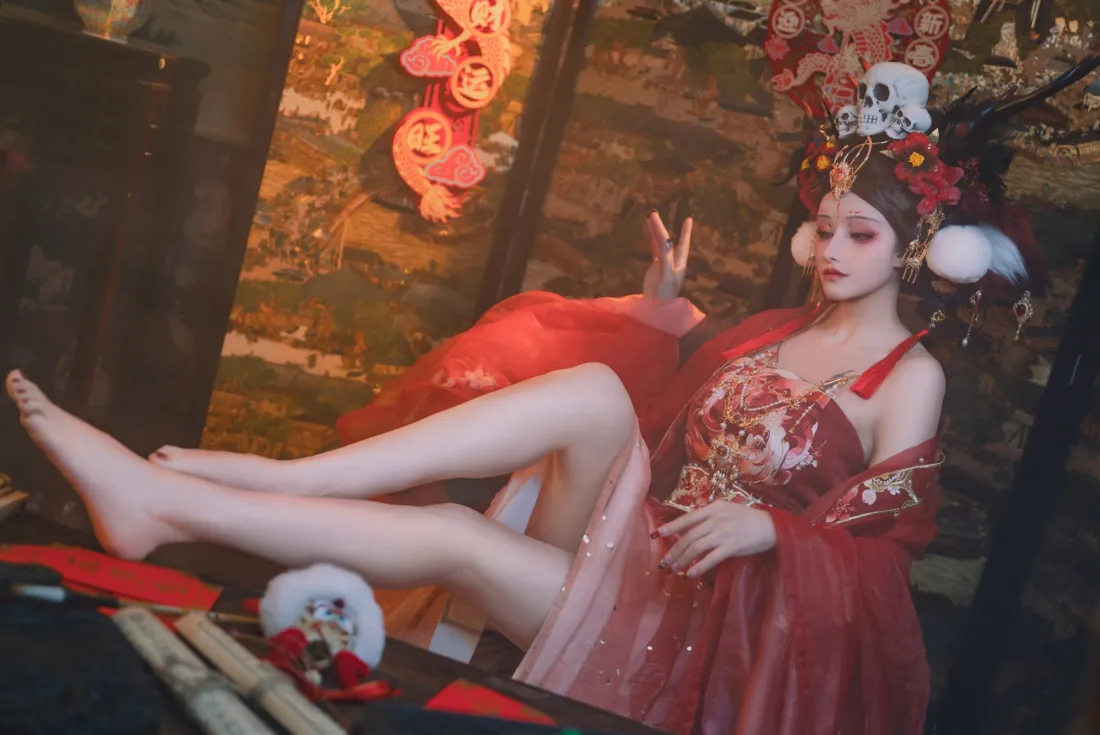 古风红衣女子手机壁纸｜传统背景图 - 除夕年兽「哲风壁纸」