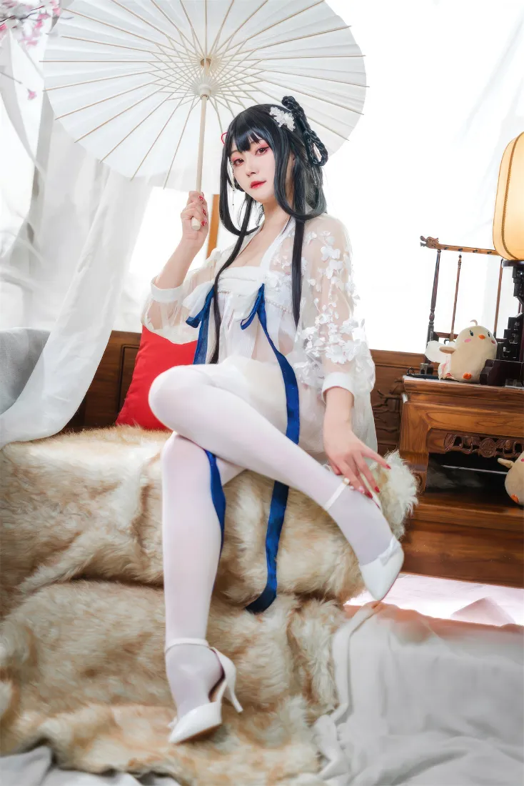 古风cosplay手机壁纸｜白色纸伞背景图片 - 丝袜高跟鞋「哲风壁纸」