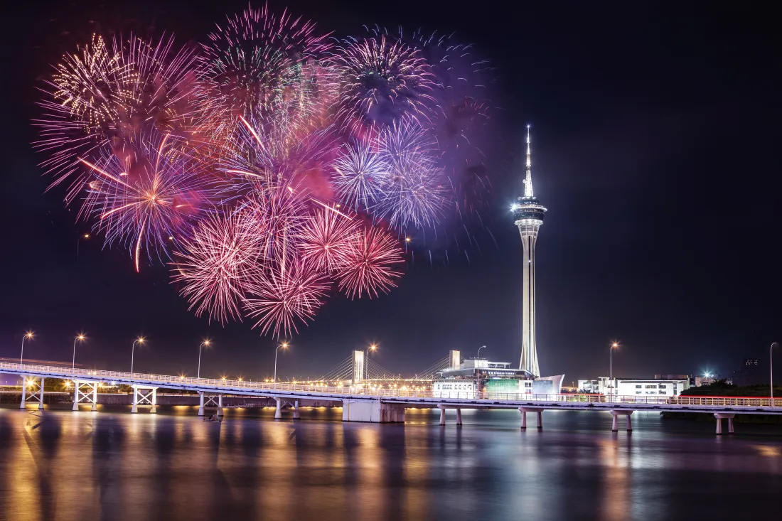 6k澳门塔烟花壁纸｜城市夜景背景图 - 澳门「哲风壁纸」