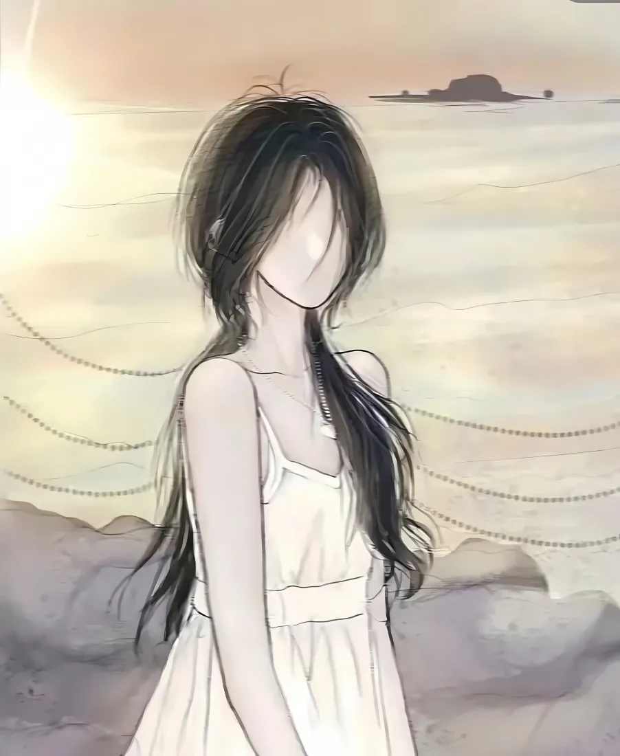 彩铅画女孩手机壁纸｜海边背景图片 - 白裙长发「哲风壁纸」
