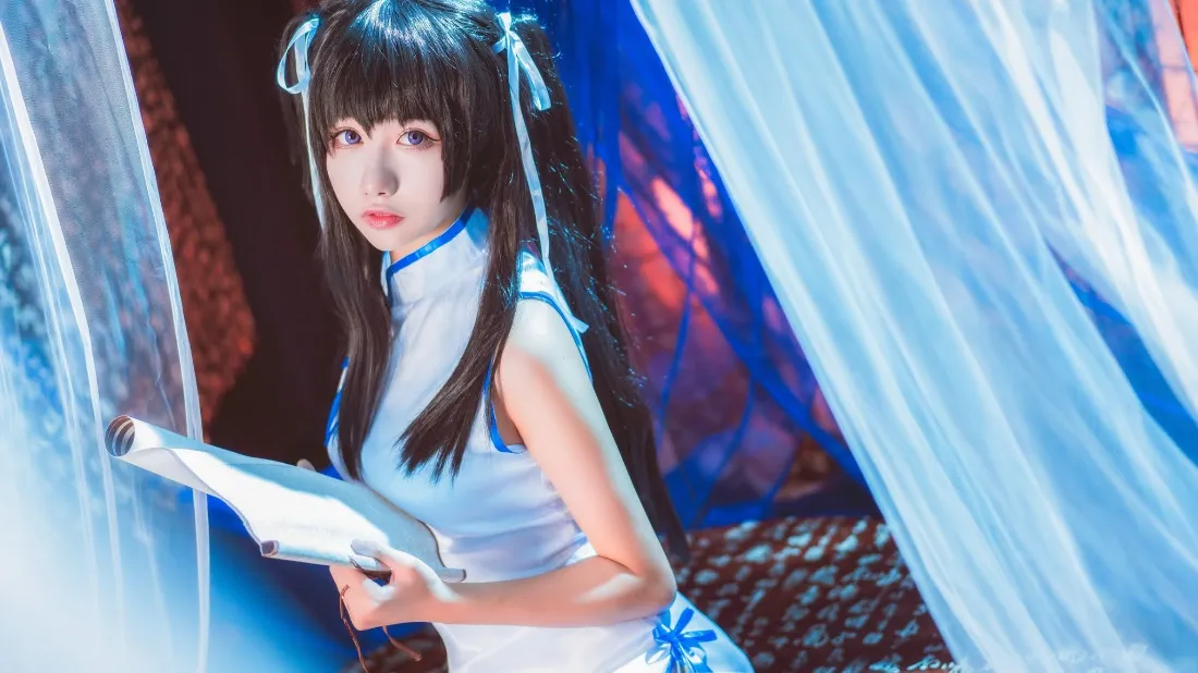 2k古风少女壁纸｜蓝纱背景图片 - 科幻古风「哲风壁纸」