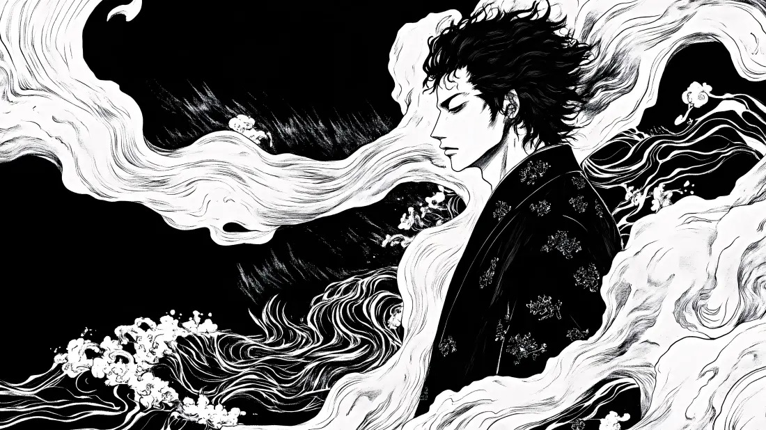 4k水墨浪客壁纸｜黑白水墨背景图片 - 日式武士插画「哲风壁纸」