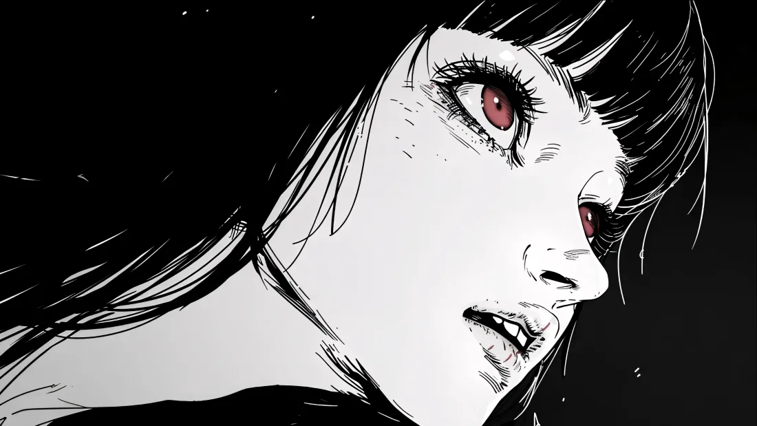 4k红瞳少女壁纸｜暗黑背景 - 二次元侧颜「哲风壁纸」