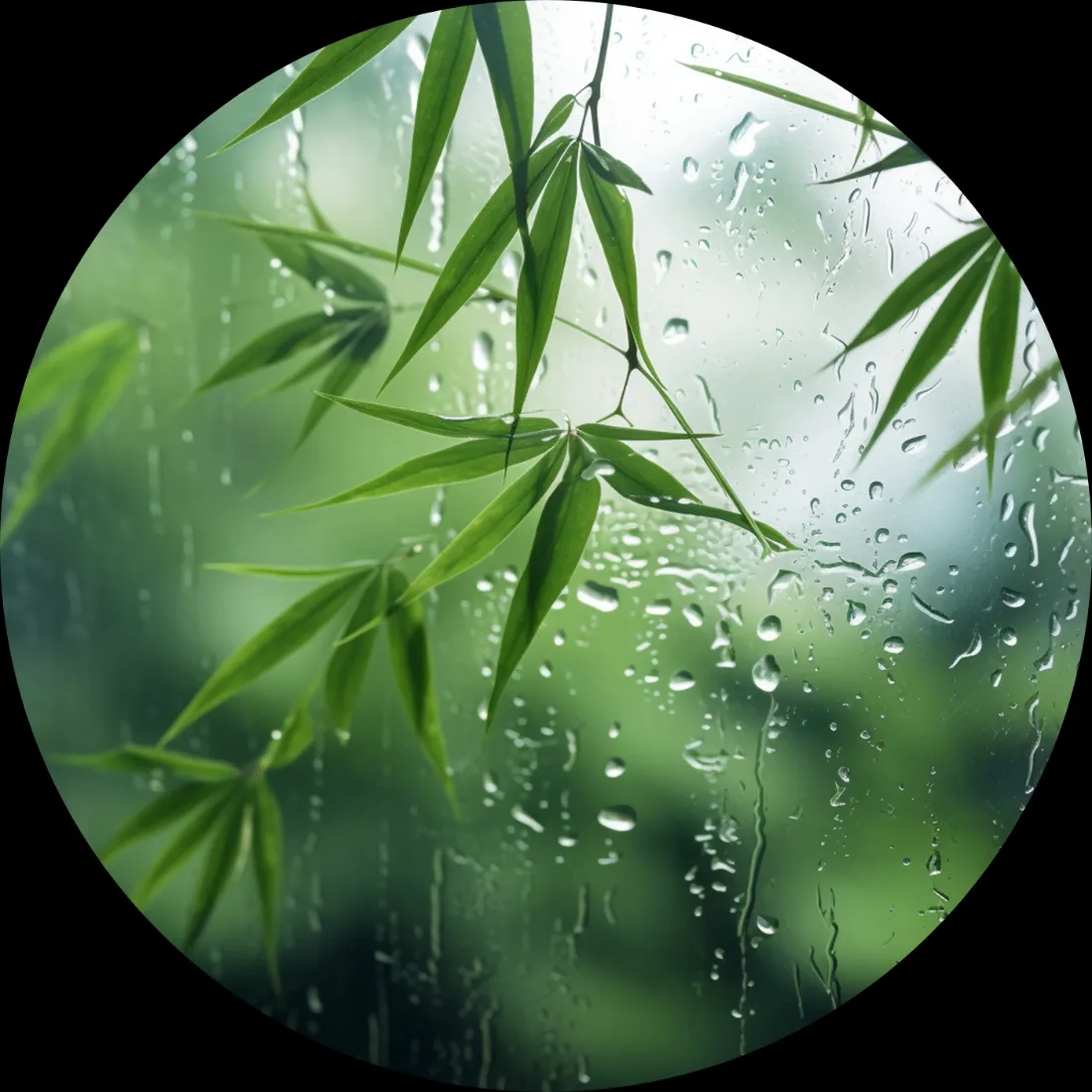 竹叶雨滴手机壁纸｜玻璃背景 - 自然风景「哲风壁纸」