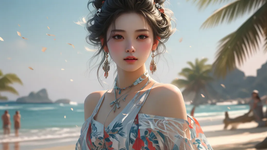 3k古装美女壁纸｜海边背景图片 - 碎花古装「哲风壁纸」