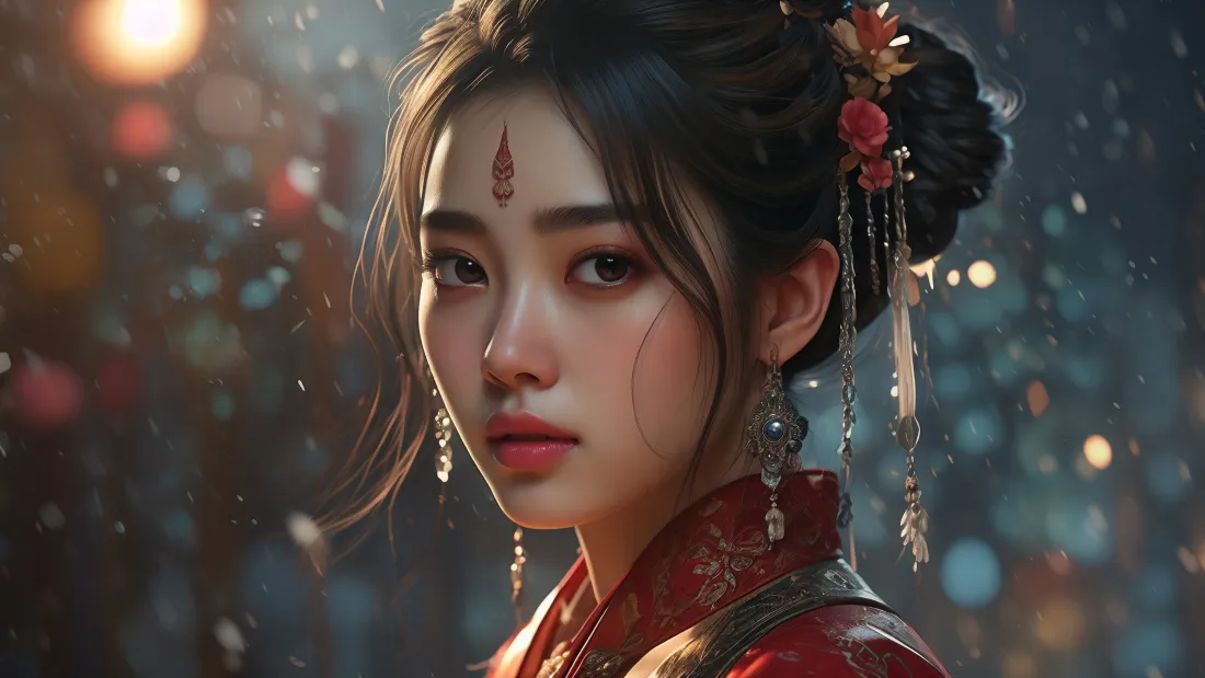 3k红衣古装美女壁纸｜古风雪景背景 - AI绘画「哲风壁纸」