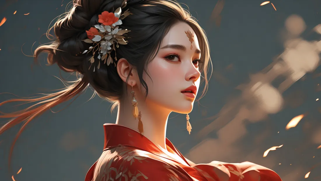 3k古风AI动漫美女壁纸｜红色古装背景图片 - 古典美人「哲风壁纸」