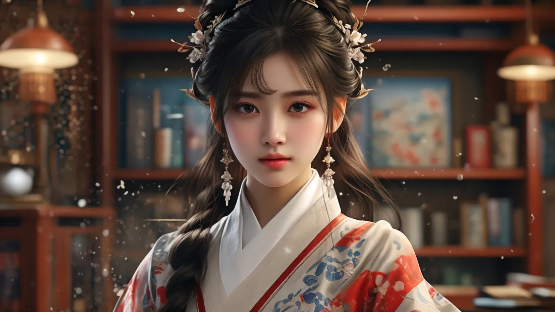 3k古风AI动漫美女壁纸｜中式书房背景图片 - 古装汉服「哲风壁纸」