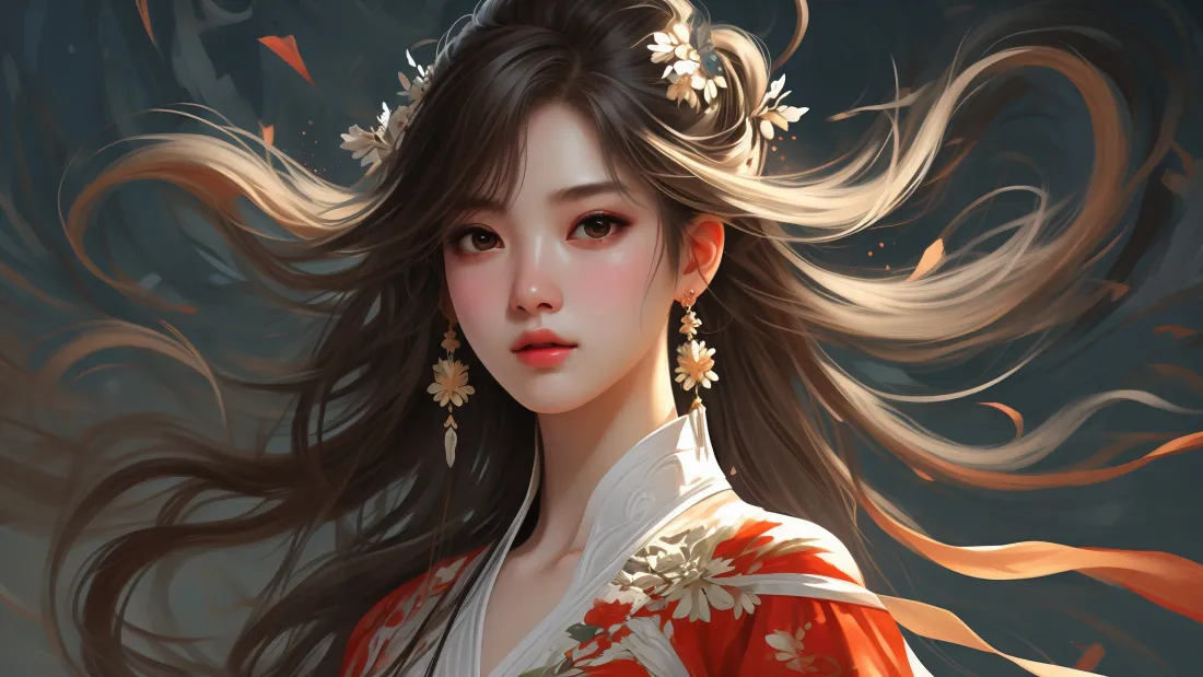 3k红衣古装美女壁纸｜古风背景图片 - 国风美人「哲风壁纸」