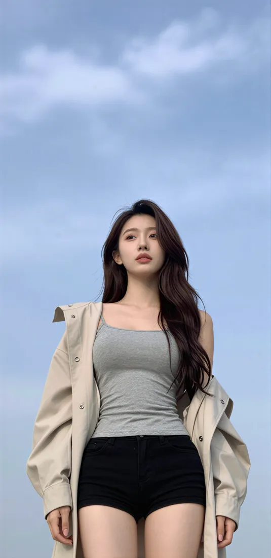 户外美女手机壁纸｜蓝天背景图 - 休闲穿搭「哲风壁纸」