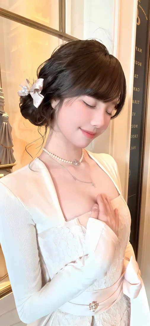 白衣美女手机壁纸｜室内背景图片 - 白色连衣裙「哲风壁纸」