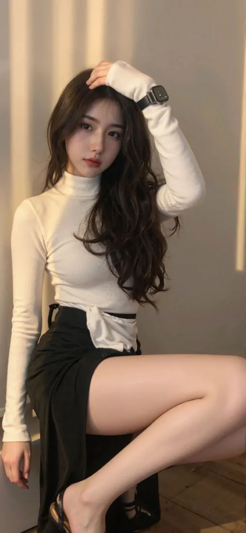 白衣美女手机壁纸｜室内背景图片 - 时尚黑裙穿搭「哲风壁纸」