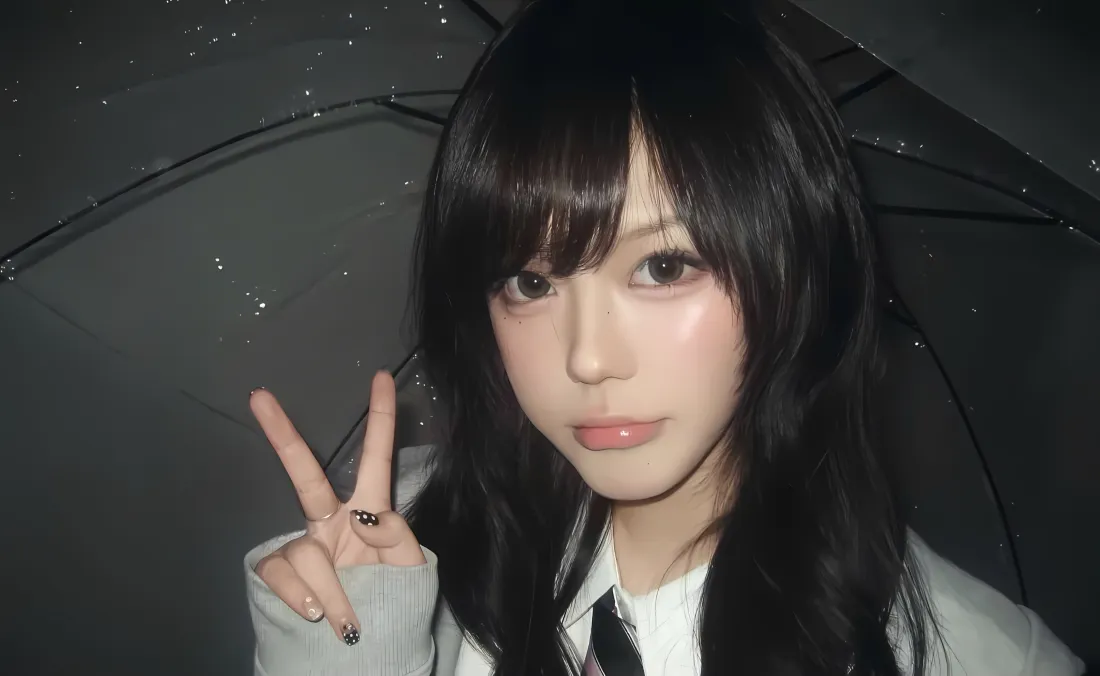 3k黑发美女壁纸｜雨夜背景图片 - 雨伞剪刀手「哲风壁纸」
