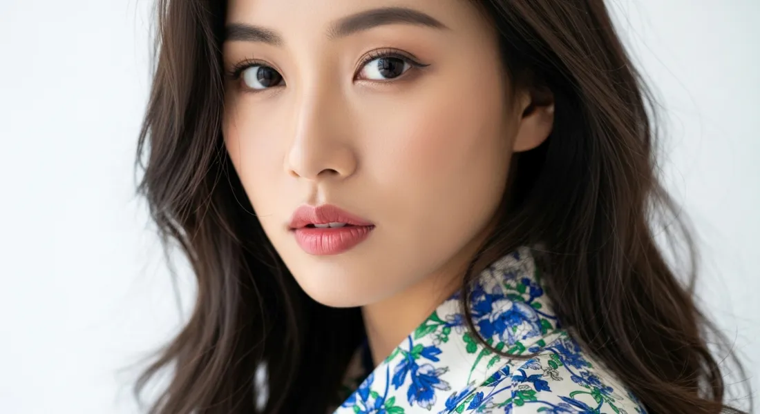 3k长发美女壁纸｜白色背景图片 - 花卉衬衫写真「哲风壁纸」