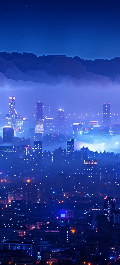 城市夜景手机壁纸｜都市背景图片 - 蓝调灯光建筑「哲风壁纸」