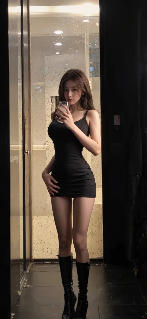 黑裙美女手机壁纸｜电梯间背景图片 - Ios专用「哲风壁纸」