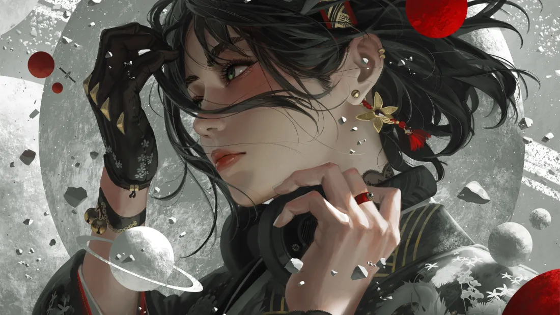 4k古风少女壁纸｜雪景星球背景图片 - 复古插画「哲风壁纸」