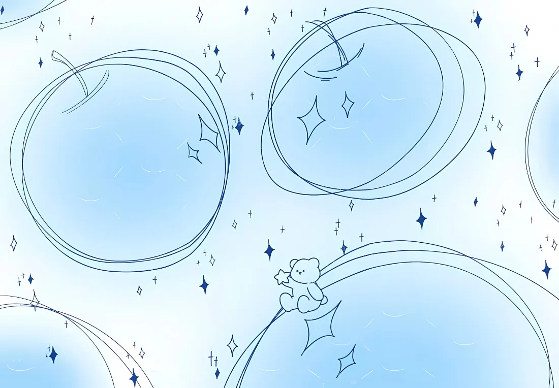 2k卡通苹果壁纸｜浅蓝色星空背景图片 - 软萌手绘风「哲风壁纸」