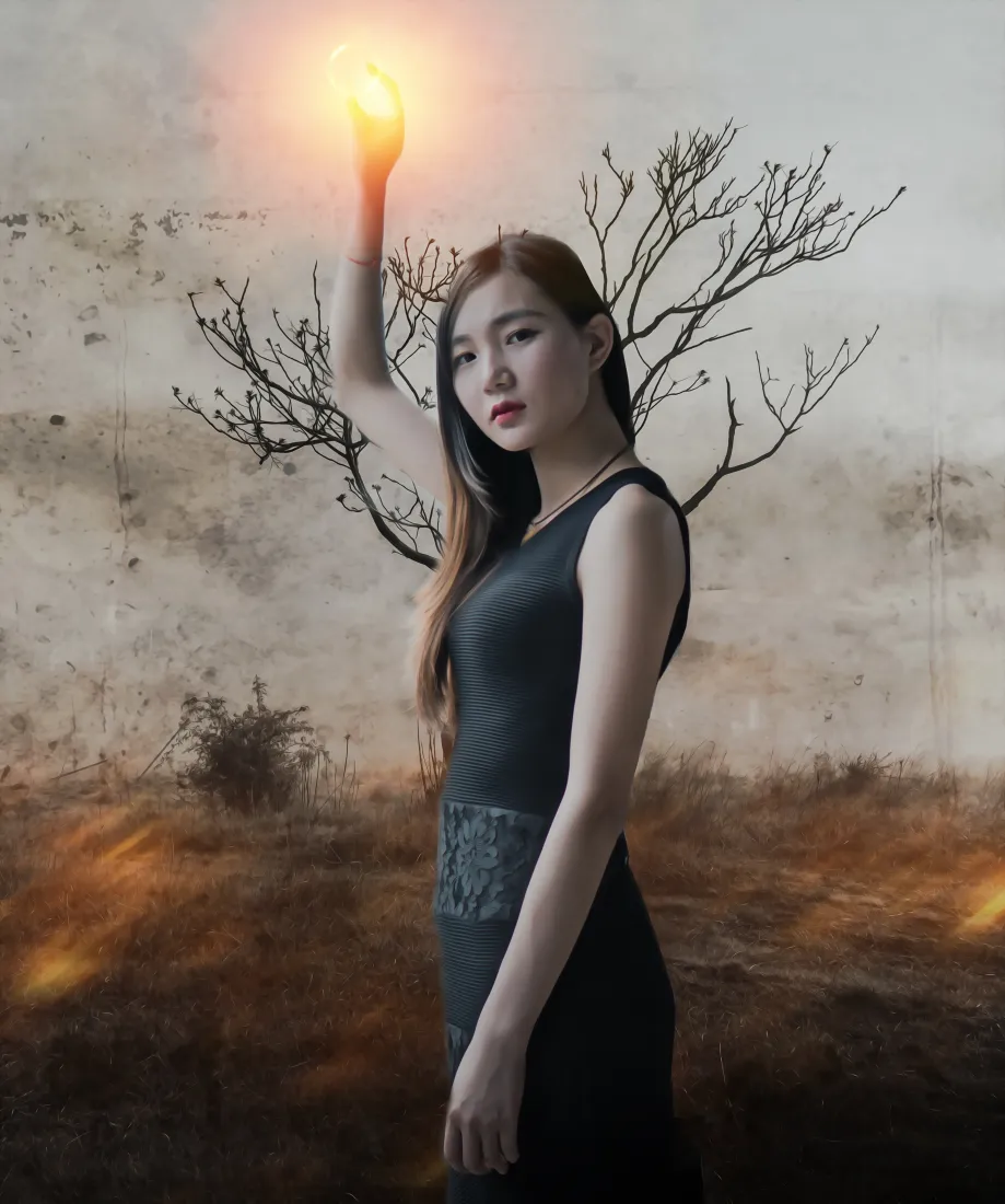 黑衣美女手机壁纸｜末世背景图片 - 发光氛围感「哲风壁纸」
