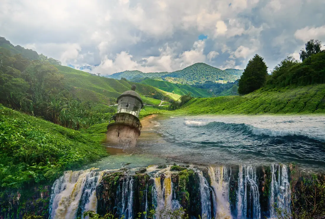 5k高山流水壁纸｜草原瀑布背景图片 - 自然清新「哲风壁纸」