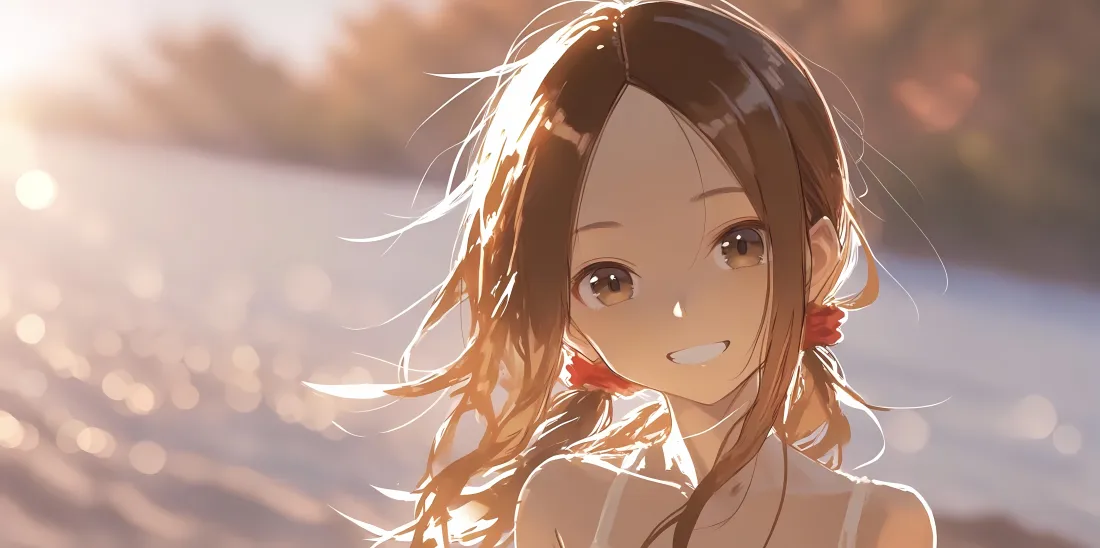 5k高木同学壁纸｜海边夕阳背景图片 - 甜美少女「哲风壁纸」