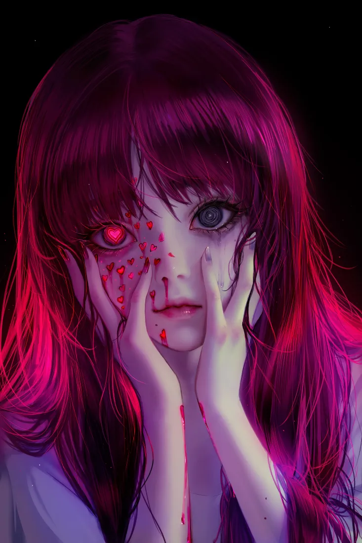 异瞳少女手机壁纸｜暗黑风背景图片 - 心动爱心眼「哲风壁纸」