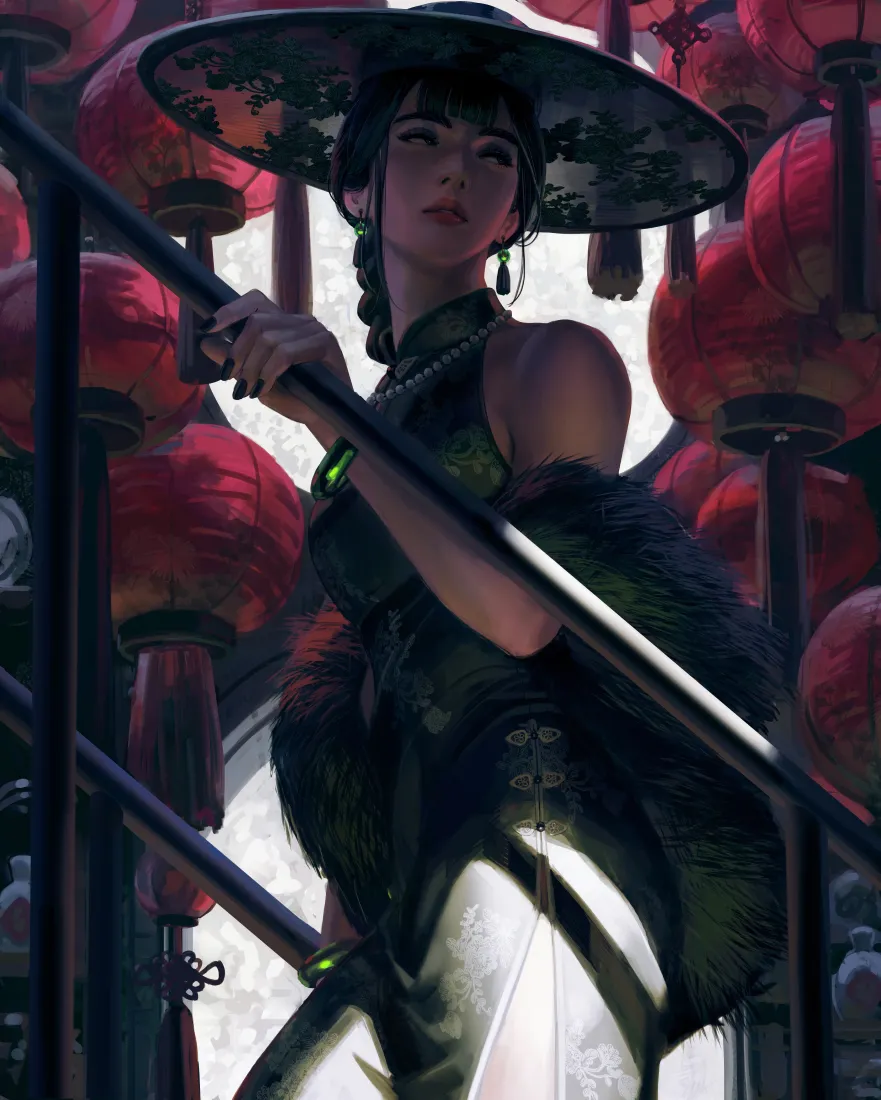 古风女侠客手机壁纸｜红灯笼背景图片 - 国风武侠「哲风壁纸」