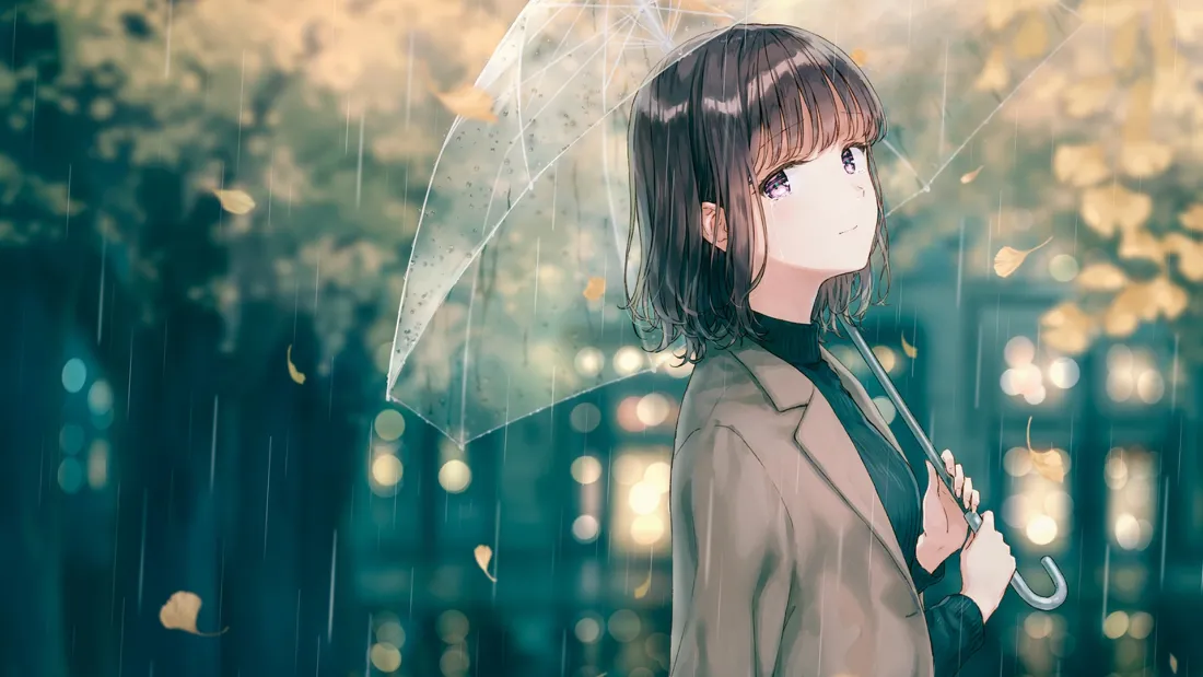 2k二次元少女壁纸｜雨天背景图片 - 撑伞美女「哲风壁纸」