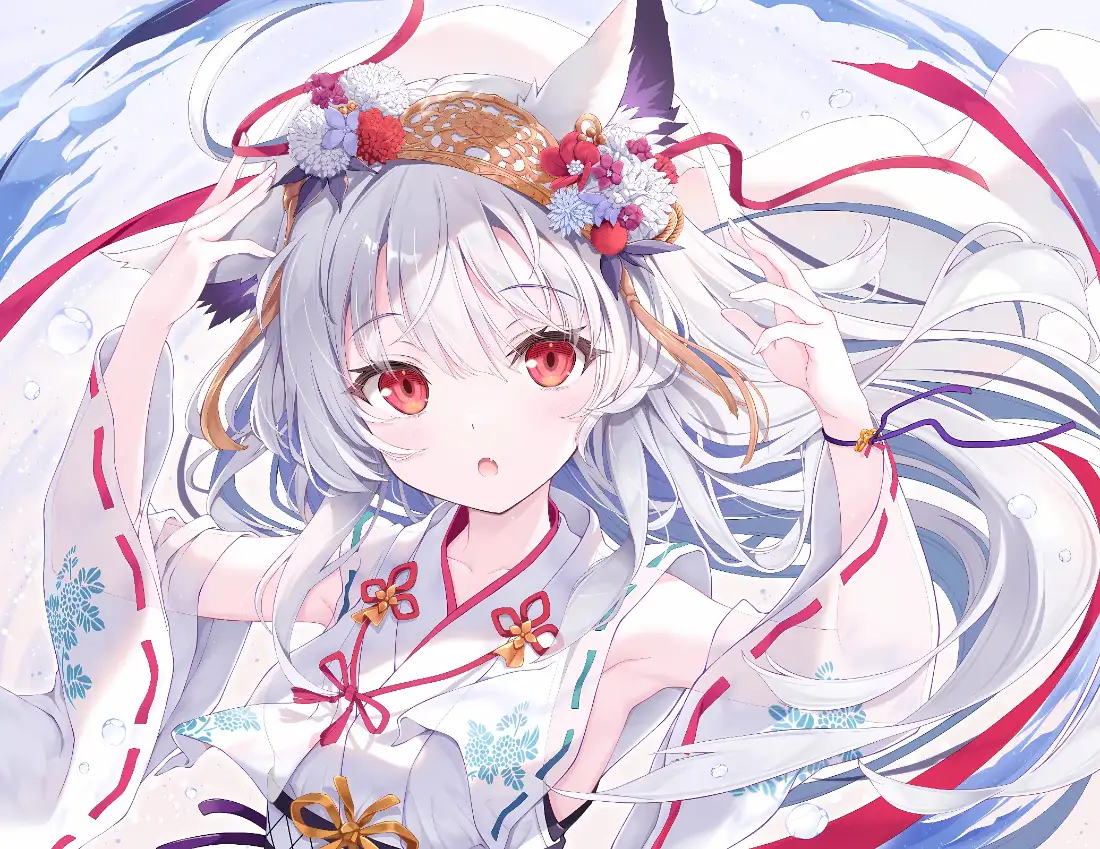 2k白毛狐耳少女壁纸｜和风背景图片 - 二次元「哲风壁纸」