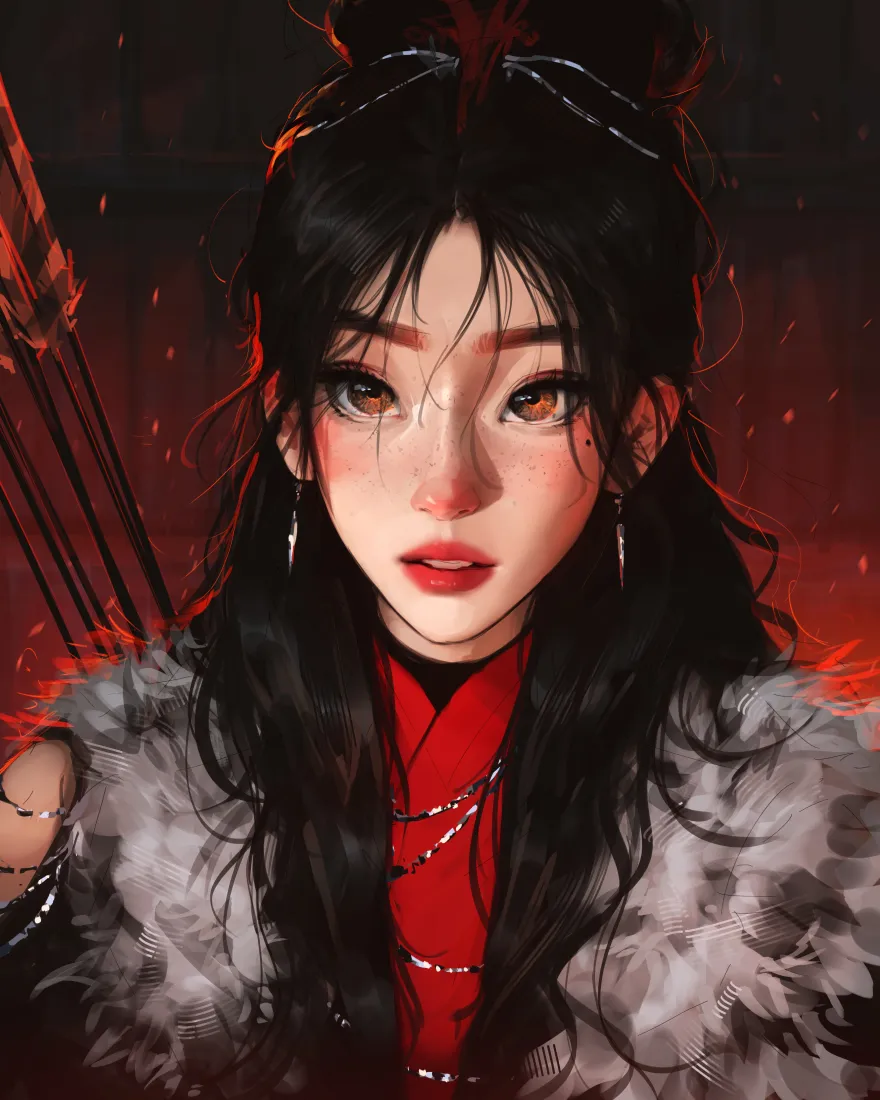 武侠手机壁纸｜红色背景图片 - 古风红衣女子「哲风壁纸」