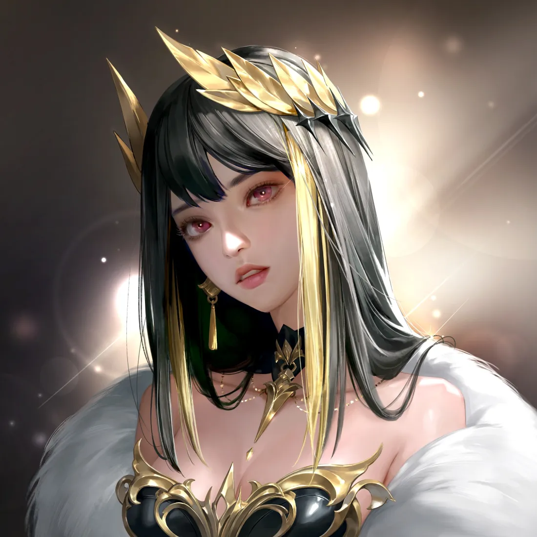 女王手机壁纸｜金属质感背景图片 - 金饰红瞳御姐「哲风壁纸」