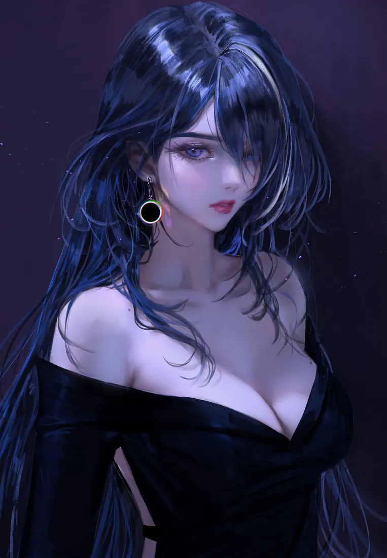 蓝发御姐手机壁纸｜紫调背景图片 - 二次元美女「哲风壁纸」