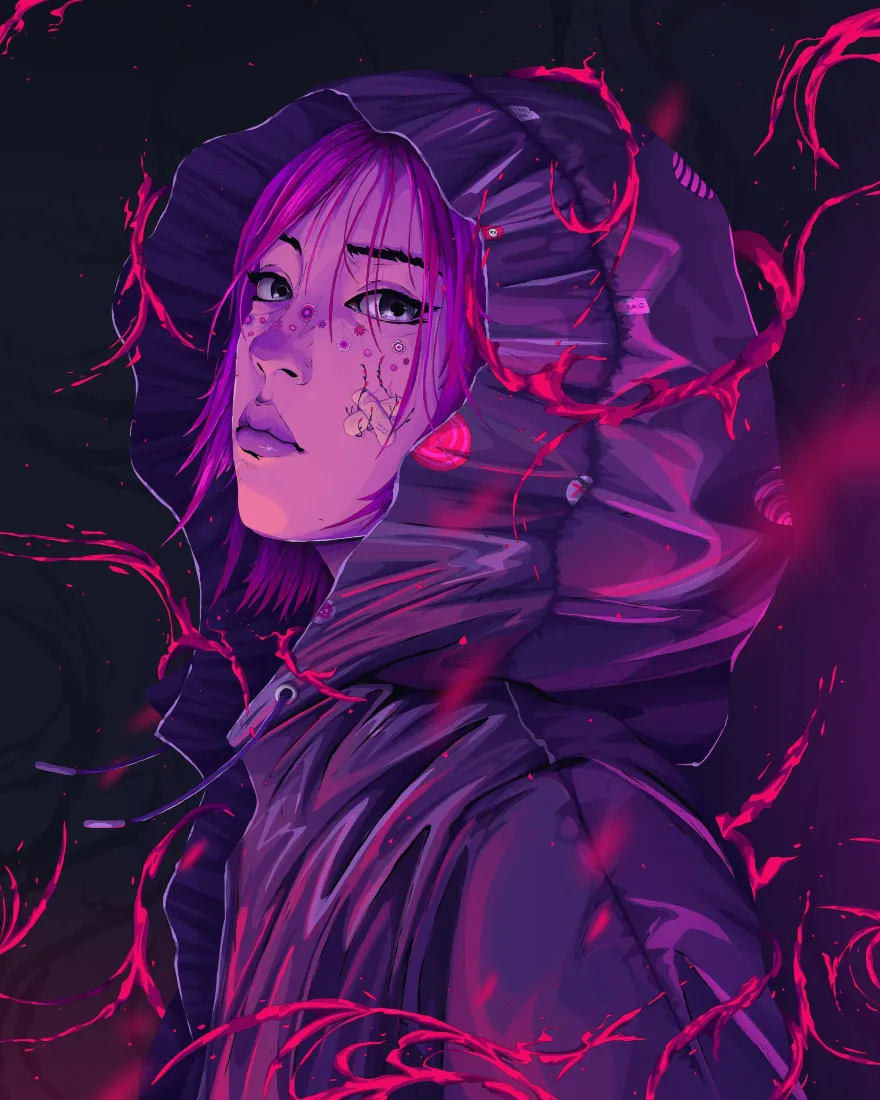 粉发魔女手机壁纸｜粉红色调背景图片 - 暗黑风手绘「哲风壁纸」