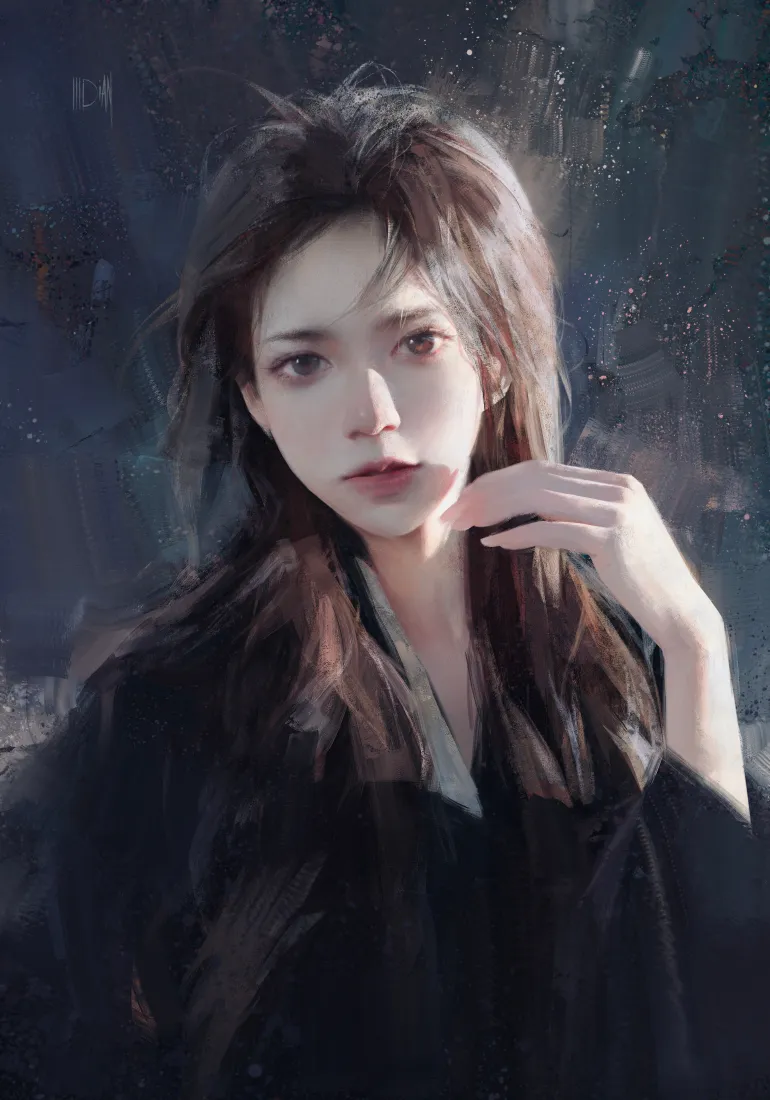 长发少女手机壁纸｜暗调氛围感背景图片 - 黑色穿搭「哲风壁纸」