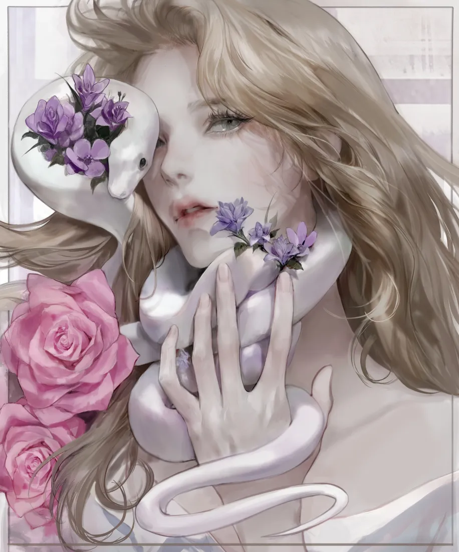 蛇蝎美人手机壁纸｜金发少女背景图片 - 白蛇花卉「哲风壁纸」