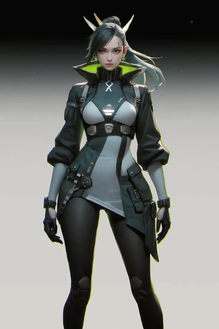 女武士手机壁纸｜科幻背景图片 - 绿色机能风「哲风壁纸」