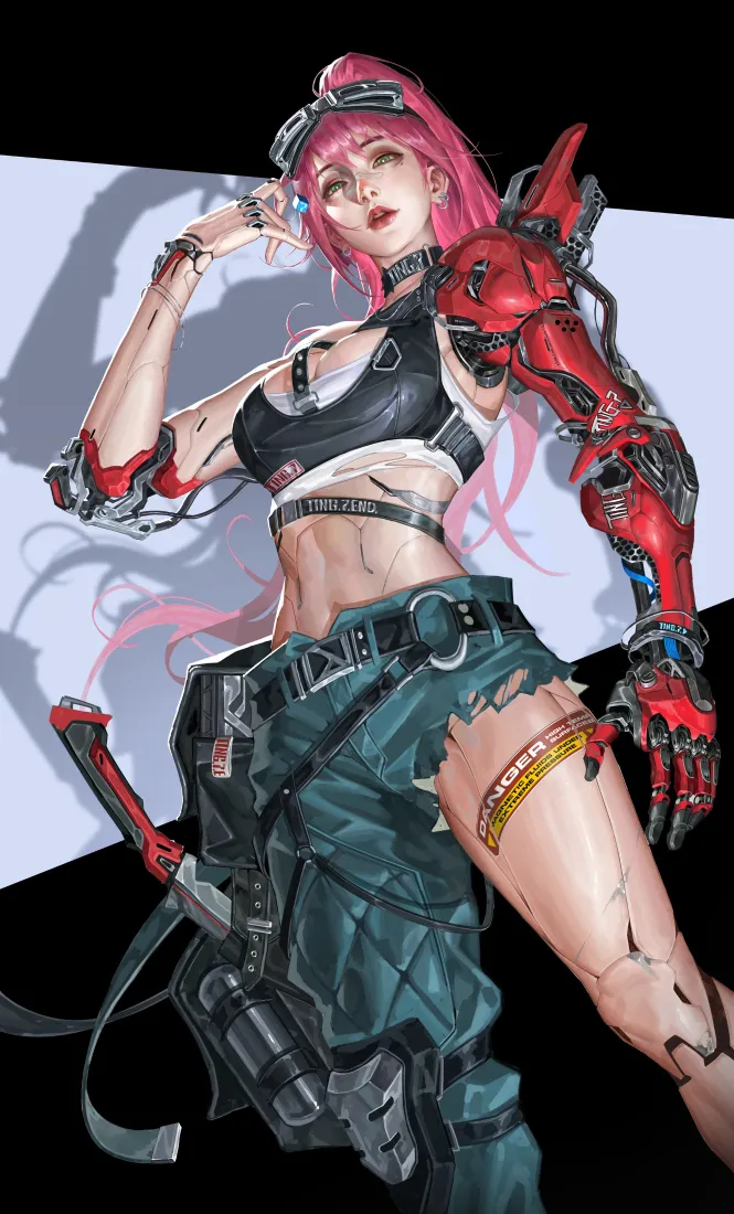 赛博女武士手机壁纸｜机能风背景图片 - 战场「哲风壁纸」
