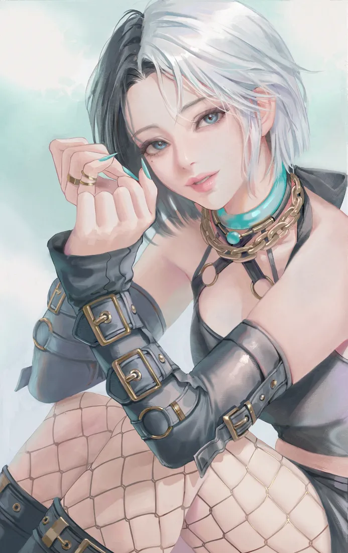 二次元少女手机壁纸｜人像背景图片 - 黑白色双色短发「哲风壁纸」