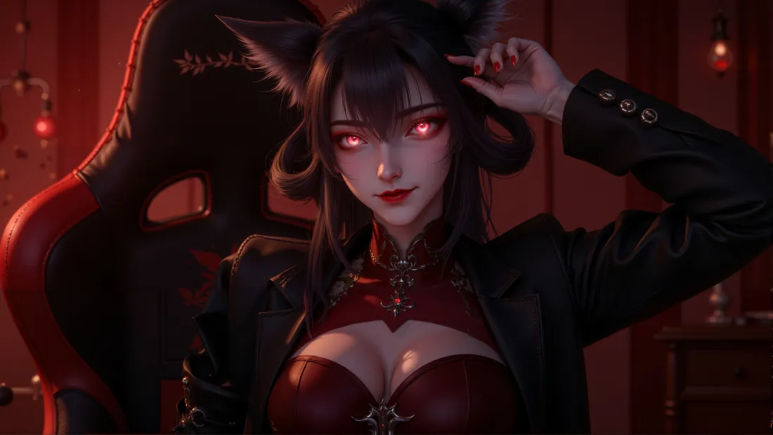 4k诛仙小白壁纸｜红色背景图片 - 狐耳少女「哲风壁纸」