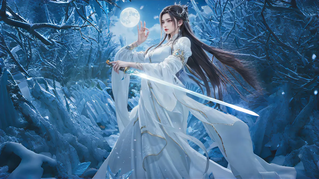 4k陆雪琪壁纸｜诛仙背景图片 - 月夜雪地「哲风壁纸」