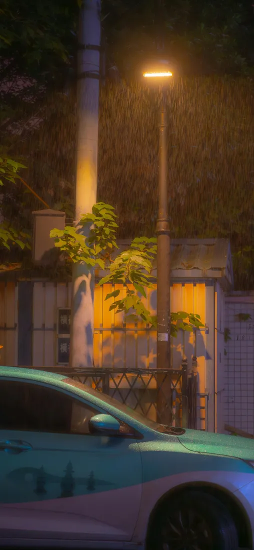出租车手机壁纸｜夜晚城市背景图片 - 路灯下街景「哲风壁纸」