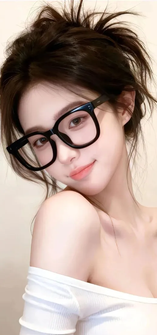 眼镜美女手机壁纸｜简约背景图片 - 温柔女神「哲风壁纸」